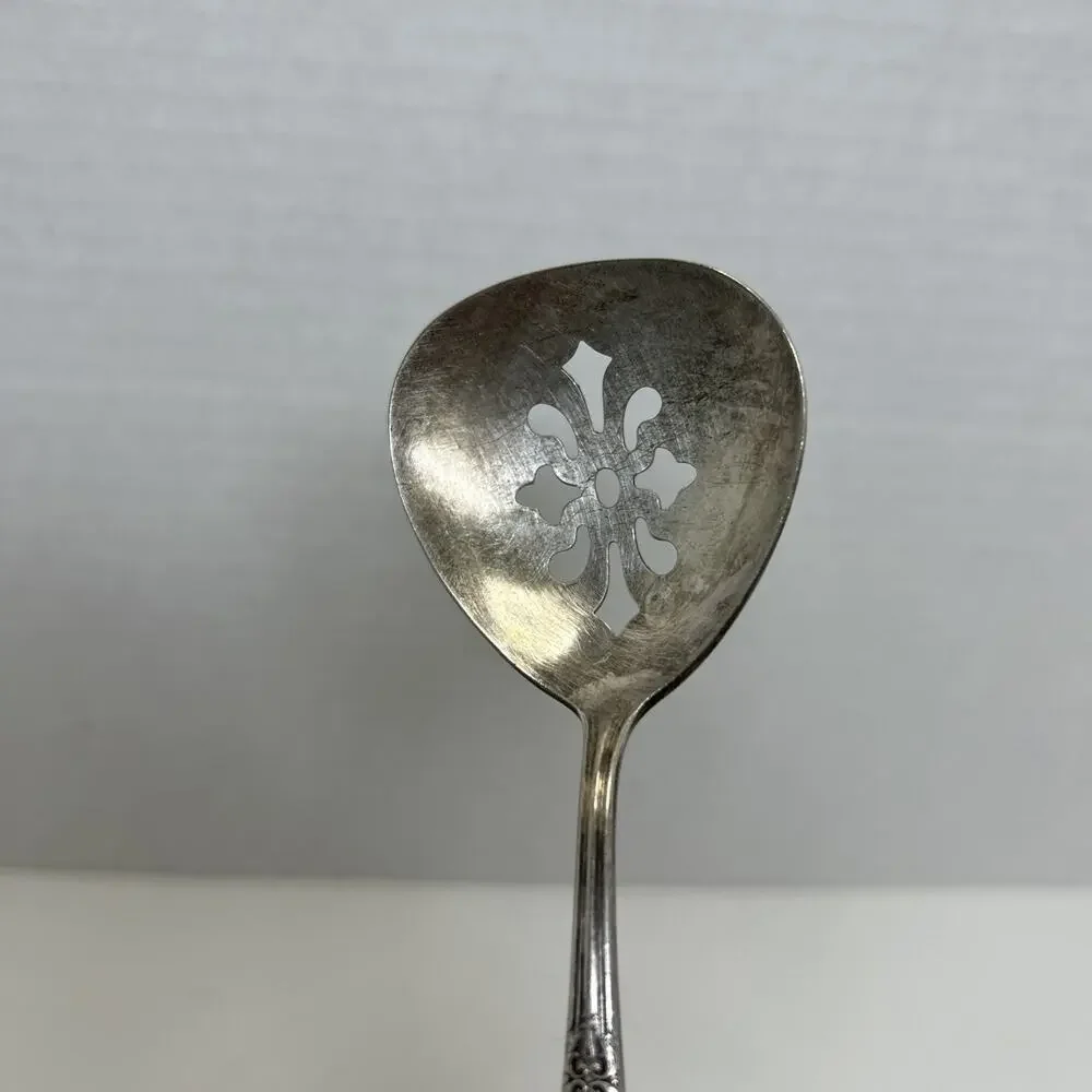 National Silver Silverplate Bonbon, Nut, Olive Pierced Spoon King Edward Pattern